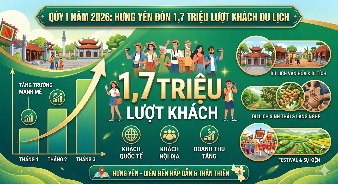 HƯNG YÊN: BỨT PHÁ KỶ LỤC VỚI 1,7 TRIỆU LƯỢT KHÁCH DU LỊCH TRONG QUÝ I NĂM 2026